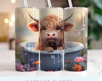 Baby Highland Cow Personalized With Name Kids Water Bottle Tumblers -  LemonsAreBlue
