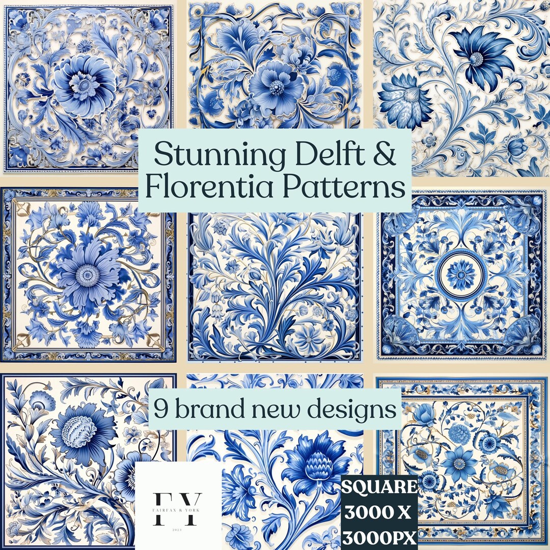 Delft Florentine Paper, Digital Paper, Paper Craft, Digital Florentine ...