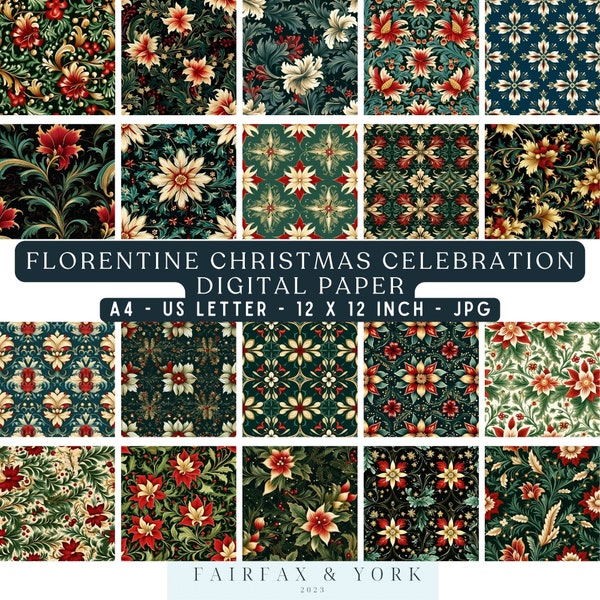 florentine Christmas celebration, digital paper, florentine Christmas shades, paper craft, digital florentine paper, renaissance paper