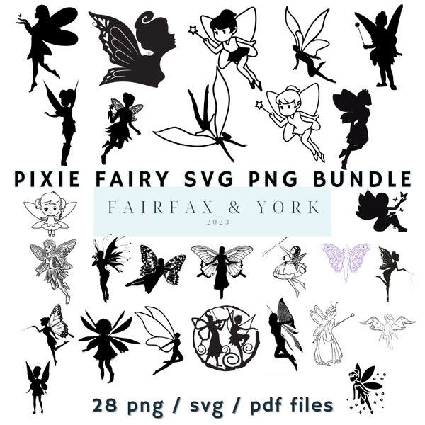 Pixie SVG Bundle, Fairy png bundle, Faerie pdf document, 28 pixies