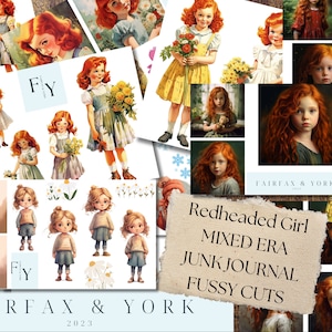 Junk Journal, Redheaded Girls, Red Haired Girls, Redhead, Fussy Cuts, Children, Cricut, Planner, Stickers, Printable, Digital Download