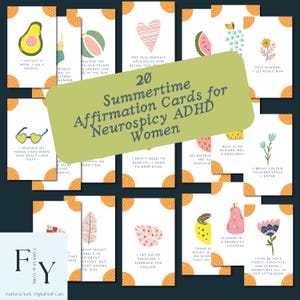 Sommer ADHD Affirmationskarten - Druckbare Selbstfürsorge für Neurospicige Frauen | A4 + US Letter | 20 Positive Digital Download Karten