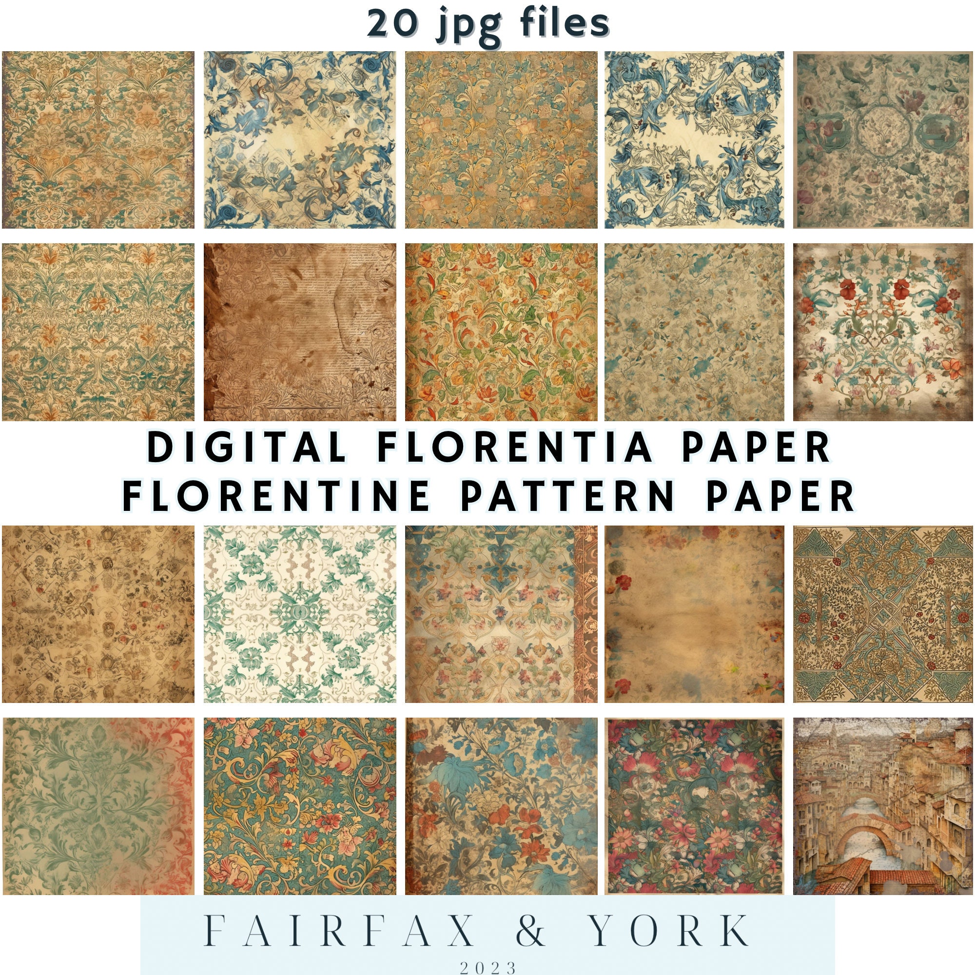 Vintage Florentine Digital Paper: Shabby Renaissance Patterns (Digital Download)