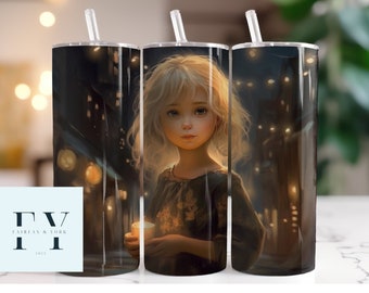 Carnival Girl, Sweet Blonde Girl Starry Sky, 20oz straight Tumbler, Sublimation Design - Instant download - Spooky Dark  Whimsical Girl