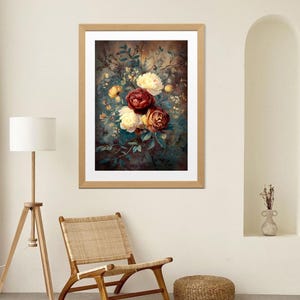 Vintage Floral Print, Elegant Botanical Artwork, Dark Flower Painting, Moody Botanical Decor, Digital Download