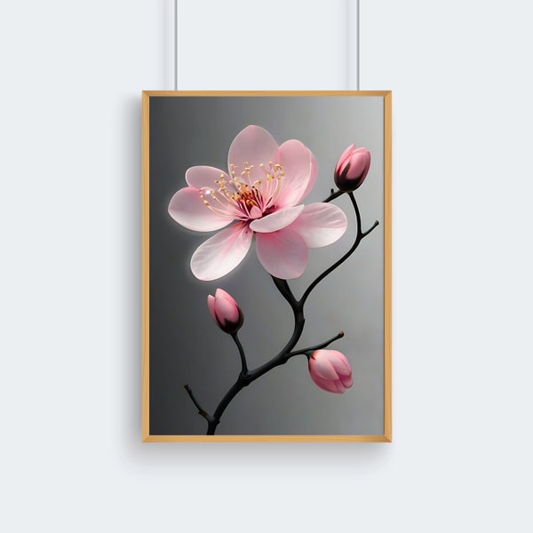 Japanese Sakura Flower Print. Zen Style Sakura Bloom. Spring Art.Digital Art.Wall Decor, Home Decor. Sakura Blossom.Pink Flowers