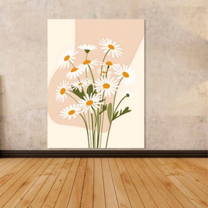 Minimalist Daisy Wall Art: Neutral Boho Floral Print (Digital Download)