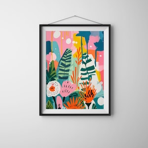 Tropical Botanical Art Print: Vibrant Maximalist Wall Decor (Digital Download)