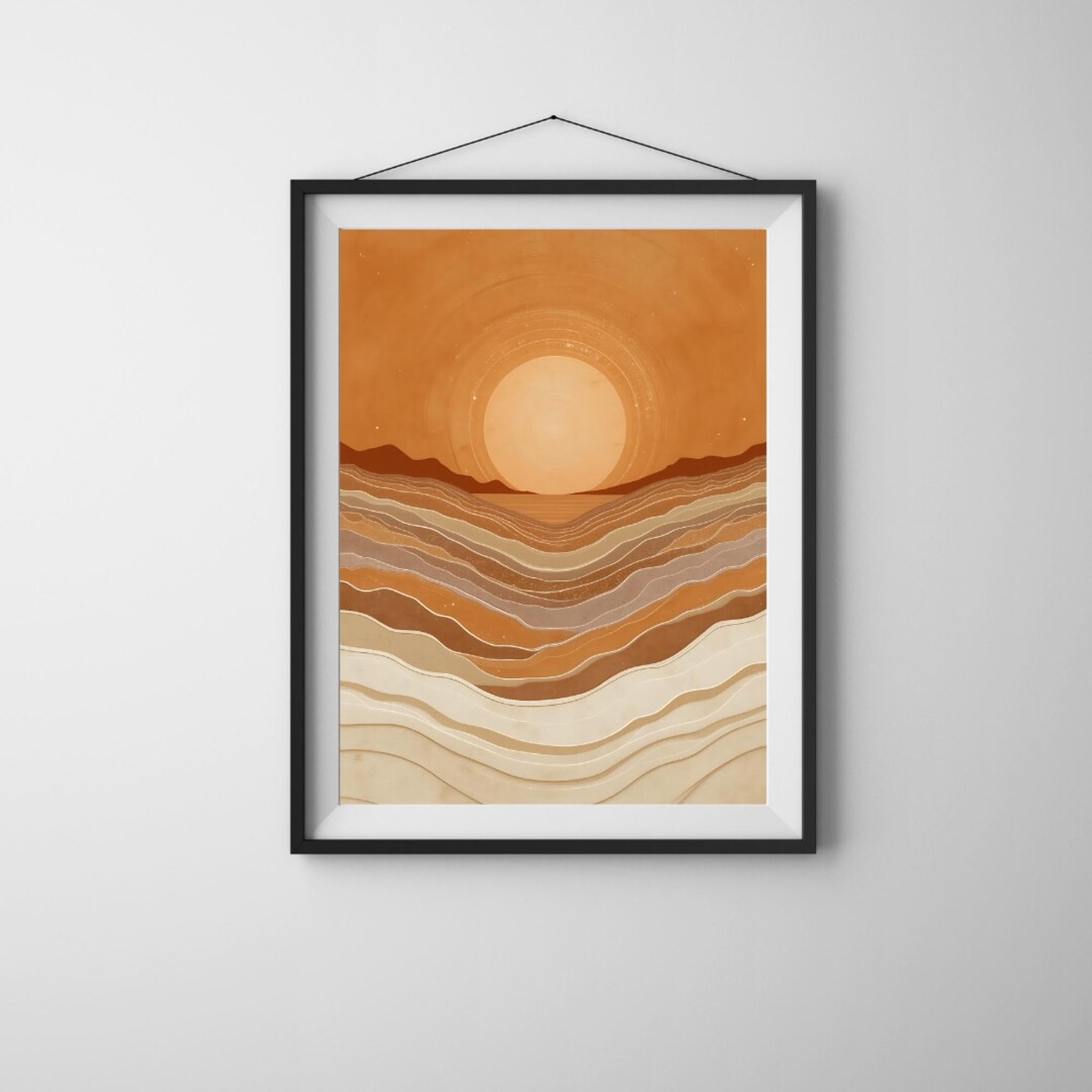 Boho Neutral Sunset Landscape Printable Wall Art, Earth Tone Abstract ...