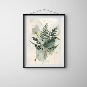 Impressão de folha de samambaia em aquarela: arte de parede botânica minimalista (download digital)