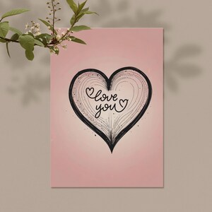 Love You Wall Art, Valentine&#39;s Day Gift Illustration Printable Wall Art, Minimalist Romantic Design, Digital Download.