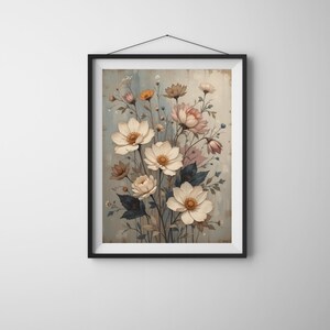 Digital Vintage Botanical Wall Art – Earthy Floral Watercolor Print, Boho Cottagecore Aesthetic, Printable Maximalist Eclectic Decor