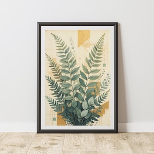 Neutraler botanischer Druck, Greenery digitaler Download, druckbare Kräuter Botanisches Plakat, abstrakter Blattdruck, minimalistische Natur druckbar