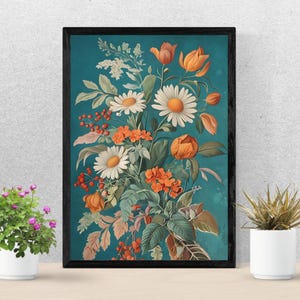 Vintage Floral Bouquet Print: Mid-Century Modern Boho Wall Art (Digital Download)