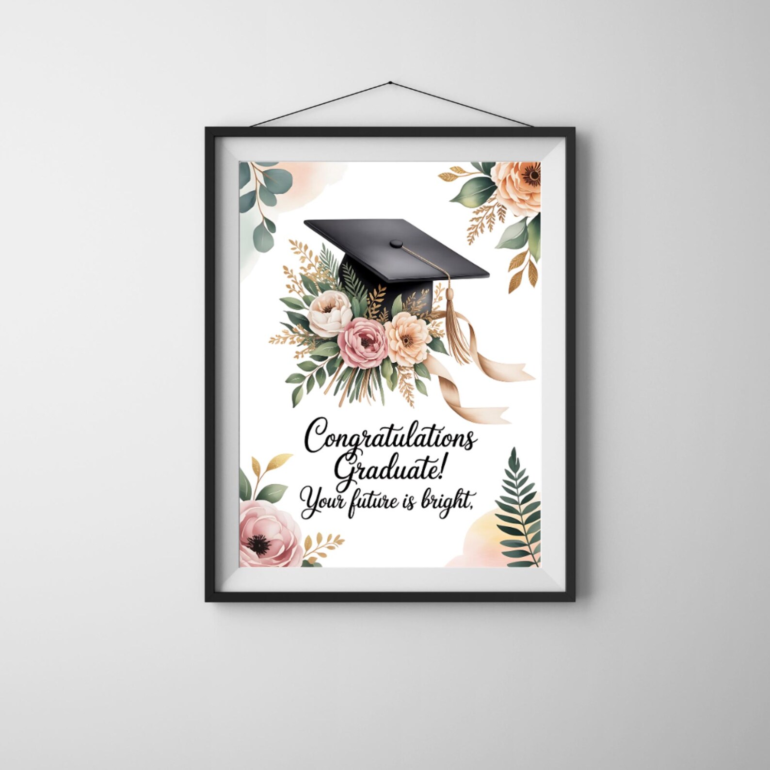 Floral Graduation Printable Wall Art, Black Cap With Flowers ...