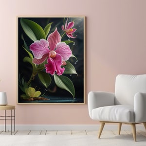 Pink Orchid Wall Art gift printable, Digital Download, Vibrant Flower Print for Home Decor.