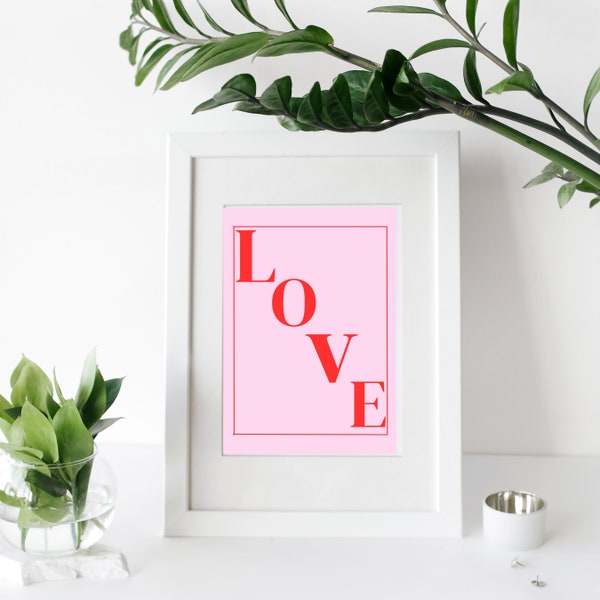 valentine love poster print | valentines day decor | valentines day printables | pink wall art | valentines day wall art | digital downloads