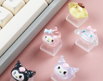 Kawaii Transparent Keycap, Anime Keycaps, Cartoon Keycaps, Keycap Set, Handmade Keycap Set, Custom Cute Keycaps, Resin Keycap, Cute Pink