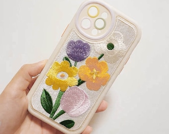Stickerei Blumen Handy Hülle für iPhone 14 13 12 Pro 11 XR für iPhone 14 13 12 11 Pro Max, Blumen iPhone Hülle, Stickerei, Geschenk für Sie