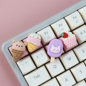 Cartoon Mechanical Keycaps, Cartoon Keycaps, Great Gift,  Handmade Keycaps, Cat Keycap, Pink Keycap, Ice Cream Keycaps, Kawaii Anime Keycap
