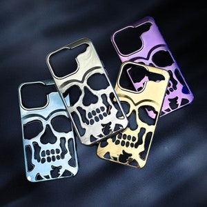 Luxury Plated 3D Skull iPhone Case, Hollow iPhone Case, Pro Max, Skull Cover for iPhone 14, 13, 12 Pro Max Phone Case, Unique Personality