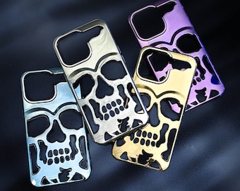 Luxury Plated 3D Skull iPhone Case, Hollow iPhone Case, Pro Max, Skull Cover for iPhone 14, 13, 12 Pro Max Phone Case, Unique Personality