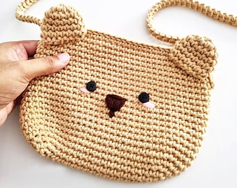 Children Crochet Bag Pattern, Crochet Bear Bag, Crochet Bags Tutorial, Easy Crochet Bag, Bear Crochet Animal Pattern