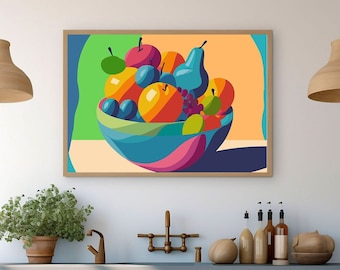 Abstract Fruit Bowl Kitchen Print: Colorful Food Art (Digital Download)