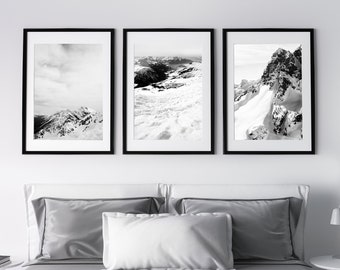Winter Mountain Photography Print Set: Minimalist Black & White Wall Art (Digital Download)