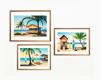 Tropical Beach Print Set: Coastal Watercolor Wall Art (Digital Download)