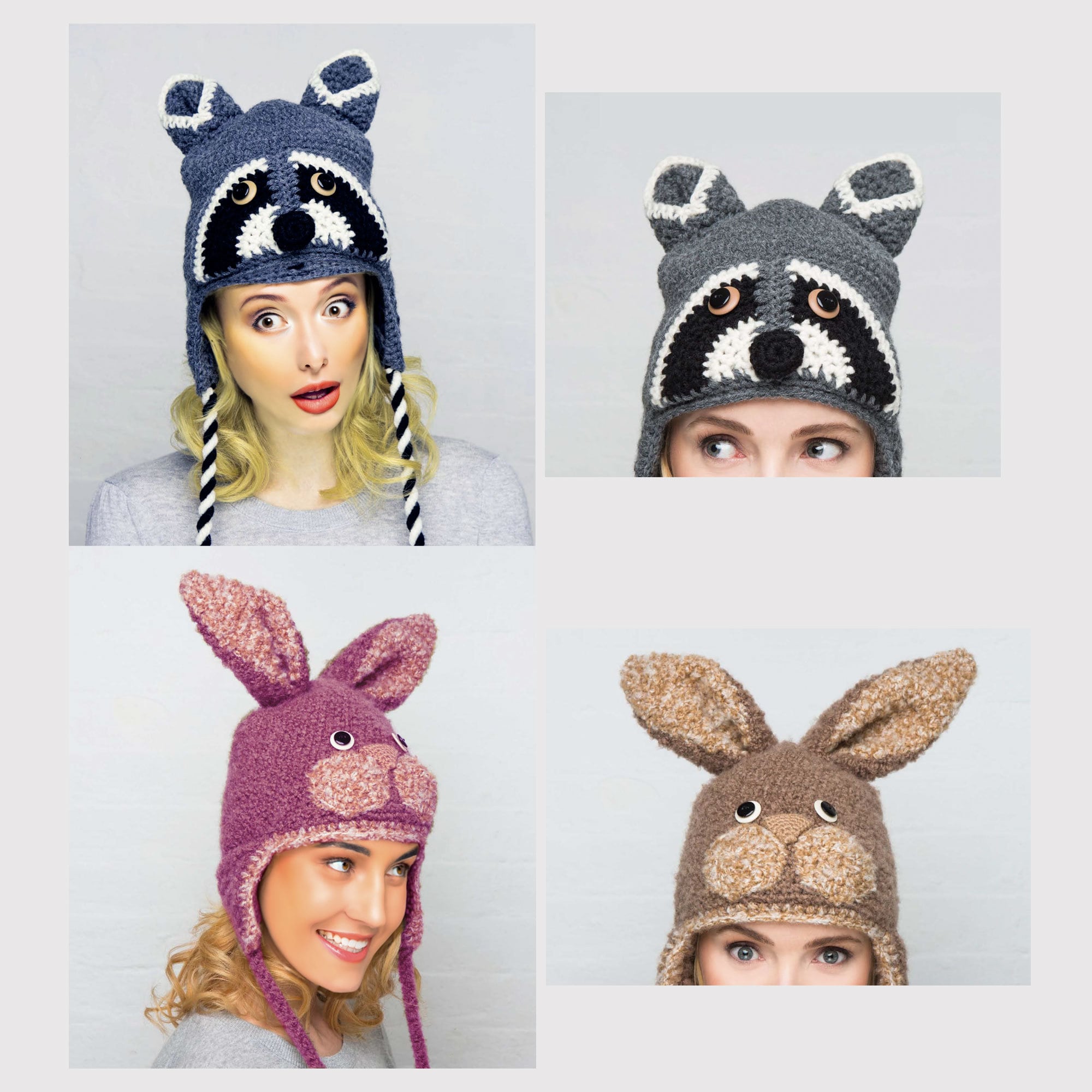15 Crocheted Animal Hats Crochet Patterns, Animal Hat Designs for ...