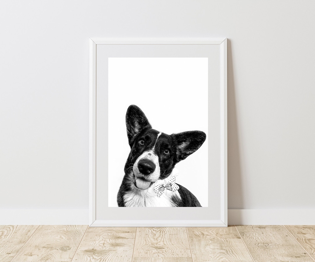 Dog Wall Art Black & White, Corgi Dog Print, Gift for Animal Lover ...