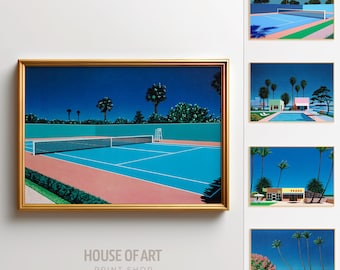 Hiroshi Nagai Print, Tennis Court Fine Art Poster, Retro Japanese Wall Art, Vaporwave Wall Art, City Pop Art, Dreamy 80s Landscape Art