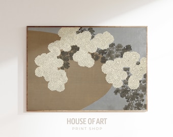 Japanese Flowers Kamisaka Sekka Woodblock Print, Flowers of a Hundred Worlds Art Poster, Vintage Minimal Chrysanthemums Digital Print Japan