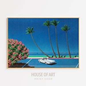 Póster de coche retro, impresión Chillside, arte mural japonés vintage, arte pop urbano Vaporwave, decoración de coches, decoración de dopamina, regalo para el Día del Padre para los amantes de los coches.