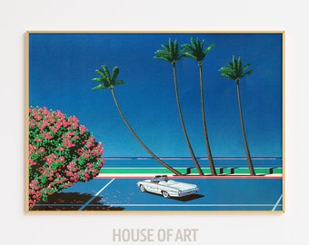 Retro Car Poster, Chillside Print, Vintage Japanese Wall Art, Vaporwave City Pop Art, Car Decor, Dopamine Decor, Fathers Day Car Lover Gift