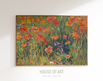 Mohnblume Druck, Wildblumen Sommer Kunst, Kalifornien Mohn Aquarell Malerei, Vintage Blumen Wand Kunst orange rote Mohnblumen, Blumengeschenk für Sie