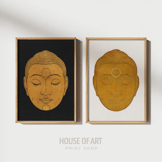 Buddha Wall Art Set, Zen Wall Art, Gold Woodblock Prints, Buddha Painting, Asian Wall Art, Buddha Poster, Yin Yang Art, Yoga Studio Decor