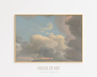 Cloud Wall Art, Vintage Girls Nursery Print, Above Bed Bedroom Poster, Cloud Study Painting, Cloud Sky Cottagecore Living Room Decor