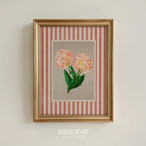 Flower Print, Nancy Meyers Inspired Striped Art, Vintage Floral Poster Country Cottagecore Aesthetic Wall Art, Peach Pink Coquette Decor
