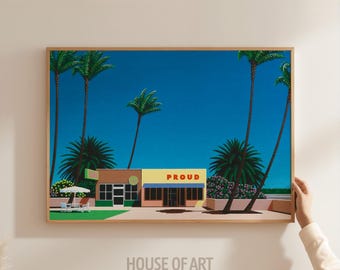 Hiroshi Nagai City Pop Art Print, Retro Japanese Cityscape Art, Proud Funk Wall Art, Vaporwave Digital Art, Dreamy 80s Beach Scenery Poster