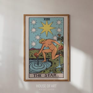 Stern-Tarot-Kartendruck, Stern-Tarotkarten-Druck, spirituelles Dekor, himmlische Drucke, Tarot-Wandkunst, magische Hexenkunst, Stern-Illustration