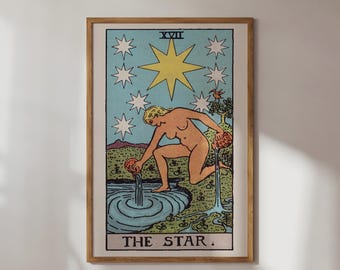 Stern-Tarot-Kartendruck, Stern-Tarotkarten-Druck, spirituelles Dekor, himmlische Drucke, Tarot-Wandkunst, magische Hexenkunst, Stern-Illustration