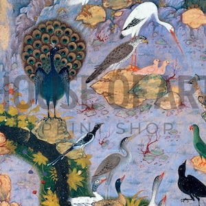 Conference of the Birds Print, Habiballah of Sava, Mughal Art Print, Traditional Persian Miniature Painting, Antique Iranian Book Poster image 7