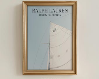 Arte mural de Ralph Lauren, póster de revista de moda vintage, arte estético de dinero antiguo, impresión de barco de lujo, decoración de casa de playa estilo vaquera costera preppy