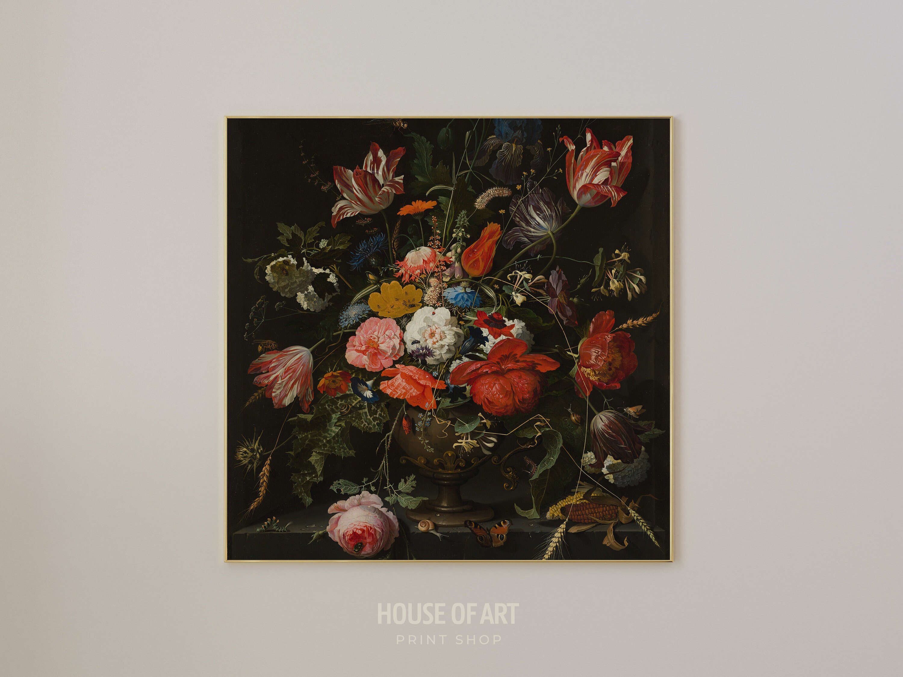 Antique Floral Wall Art, Moody Still Life Oil Painting, Gothic Flower