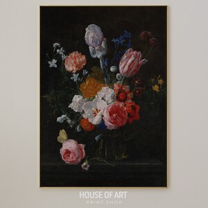 Flowers Antique Oil Painting Moody Wall Art, Vintage Floral Wall Art, Dark Floral Decor, Dark Academia Print Gothic Floral Still Life Poster