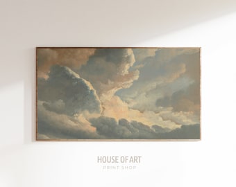 Cuadro vintage con marco de nubes para TV, arte rústico neutro para TV, decoración romántica Chateaucore, descarga digital de arte para TV Samsung Frame