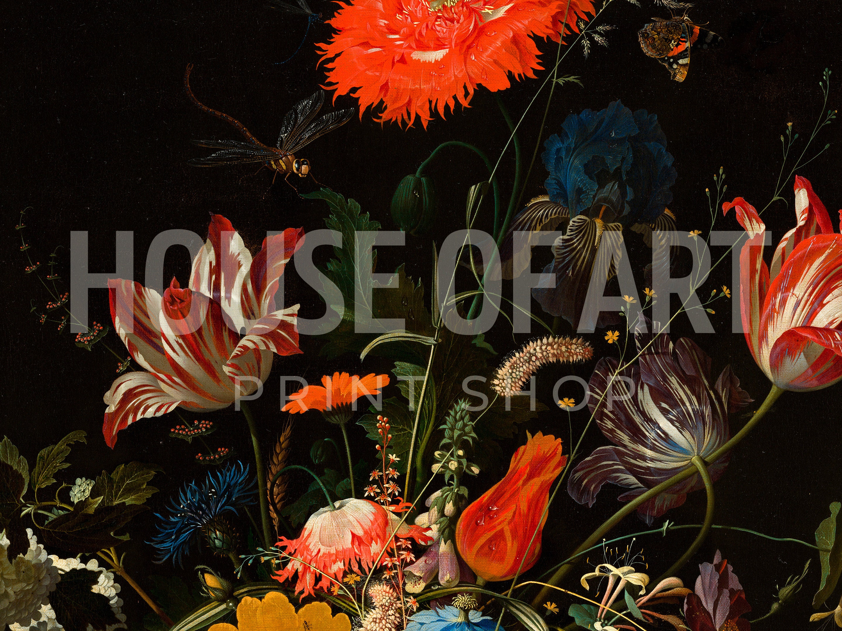 Antique Floral Wall Art, Moody Still Life Oil Painting, Gothic Flower