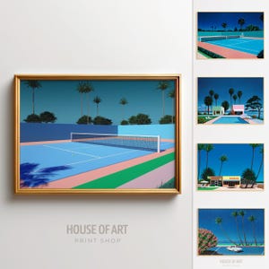Tennis Court Fine Art Poster, Hiroshi Nagai Print, Retro Japanese Wall Art, Vaporwave Wall Art, City Pop Art, Dreamy 80s Landscape Art